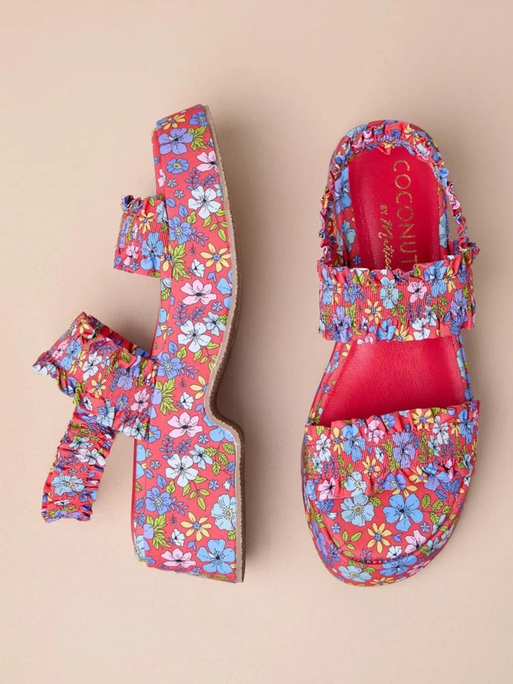 NWOB Coconuts by Matisse Jean Red🌸 Floral Platform Strappy Sandals size 8